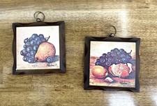 Vintage 1970s 2 Homco HomeInterior Wood Fruit Grapes OrangePear Wall Plaques 5x5 picture