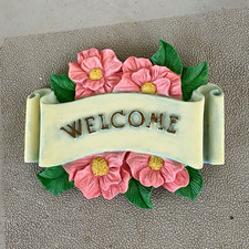 Vintage 1996 House of Lloyd Welcome Floral Wall Plaque Pink Flowers Cottage picture