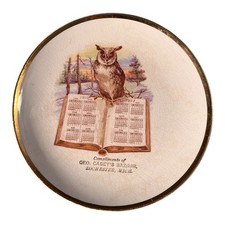 1912 Owl Vintage 1912 Owl Plate – Advertising Calendar – Crackle Glaze Gold Trim picture