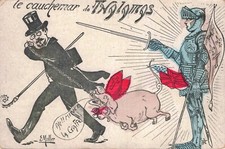 Flying Pig Knight Armor WWI Artist E Muller French Propaganda Postcard picture