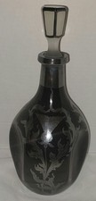 Cambridge Art Deco Thistle Pattern Silver Overlay on Ebony Glass Pinch Decanter picture