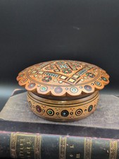 Handcrafted Wooden Trinket Box Inlaid with Mother of Pearl and Glass Beads picture