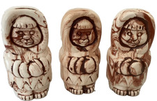 Vintage 1979 1981 Inuit Style Ceramic Figurines Set of 3 Signed Folk Art picture