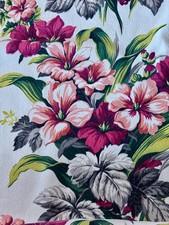 40’s Hawaiian Hibiscus Hollywood Glam Aloha Mid Century Barkcloth Vintage Fabric picture