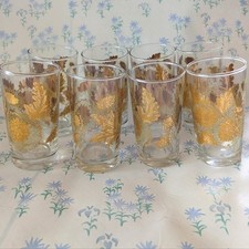 Set 8 Vintage 70s Bartlett Collins Pokee Chrysanthemum Glasses MCM Gold Floral picture