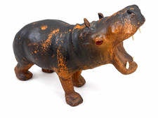 Vintage Leather Wrapped Hippo Hippopotamus Figurine Sculpture Open Mouth picture