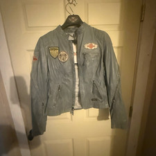 Harley-Davidson Gray Leather Jacket with Patches & Zipper Pockets picture