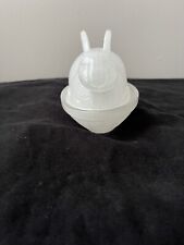 White Glass Bunny Rabbit on a Nest Basket Covered Candy/Trinket Dish  picture
