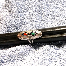 Turquoise Coral Sterling Silver Ring Vintage Navajo Petit Point Shadowbox 925 picture