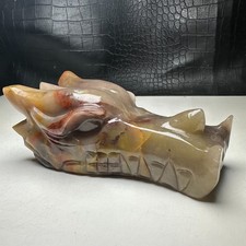 430g Natural Crystal .THREE COLORFUL AGATE. Hand-carved.  Dragon Skull.BD picture