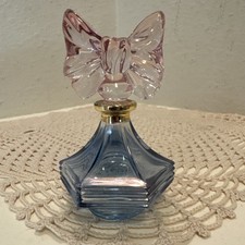 VTG Royal Limited Blue Glass Perfume Bottle with Pink Bow Stopper No Flaws picture