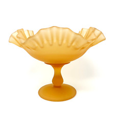 Peach Satin Glass Compote Ruffled Edge Footed Pedestal Bowl Candy Dish picture