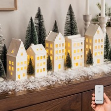 15-Piece Lighted Ceramic Christmas Village Set, Tall Holiday Decor picture