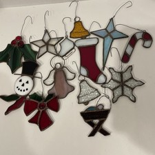 13x Vintage Handmade Stained Glass Traditional Christmas Ornaments Suncatcher picture