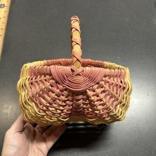 Vintage Egg Wicker Rattan Buttocks Gathering Basket Farmhouse Cottage Decor picture