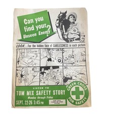 Vintage 1947 Green Cross For Safety Tom Mix Radio Print Ad Poster Yankee Network picture