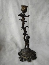 Antique French Gilt Bronze Cherub  Candlestick Holder Rococo 19th Century  picture