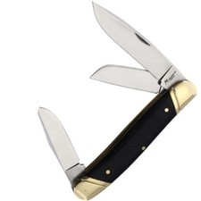 Katz Stockman Pocket Knife Satin Finish Stainless Steel Blade Black Bone Handle picture