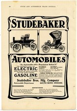 1904 Studebaker Automobiles Ad: Electric & Gasoline Model Pics - South Bend, IN picture