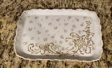 Antique LS & S Limoges France Serving Tray With Pink & Gold Flowers 11.5