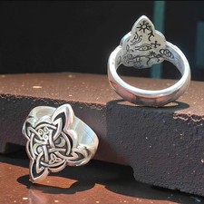 Witch Knot Ring 13 Witches Runes Inside 925 Sterling Silver Wicca Protection 10g picture