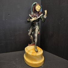 ANTIQUE J.B. HIRSCH JESTER CLOWN HARLEQUIN MAN MARBLE ART DECO STATUE BOOKEND US picture