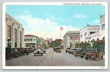 Business Section, Street Scene, Cars, Bank of America, Redlands CA Postcard 1935 picture