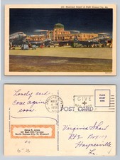 Kansas City, MO-Missouri, Municipal Airport At Night Vintage c1951 Postcard picture