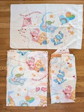 VTG Care Bears TWIN Flat & Fitted Sheet Set Pillowcase Kites Balloon Rainbow 80s picture