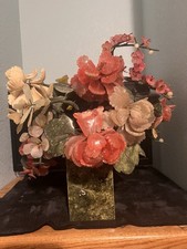 VTG Chinese Hard stone Floral Bonsai Arrange. 16”x12”x4” See Photo For Sm Flaws picture