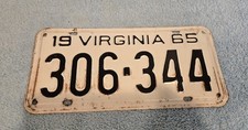Vintage 1965 Virginia Original License Plate  306-344 picture