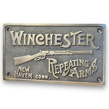 Winchester Repeating Arms Solid Brass Wall Plaque Sign W/ Antique Vintage Finish picture