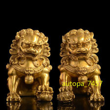 Chinese Bronze Lion Statue Feng Shui Copper Fu Dog A Pair Evil Guardian Door New picture