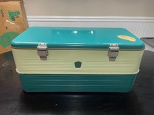 VINTAGE 1957 THERMOS ICE CHEST COOLER MODEL  7758 TWO TONE GREEN W/ ORIGINAL BOX picture
