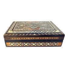 Vintage Syrian Damascus Mosaic Marquetry Wood Inlay Trinket Keepsake Jewelry Box picture