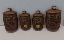 Sexton USA 1967 #1509 Flour Coffee Tea Sugar Ceramic Kitchen Wall Plaques 4pc picture