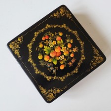 Antique russian lacquer box Vintage Papier Mache Fedoskino trinket Mstera Palekh picture