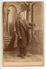 Cabinet Card C.S. Gerlach Elgin IL Victorian Man Derby Hat Full Length 1880s picture
