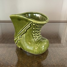 Vintage Green Ceramic Boot Planter By Relpo Embossed Rifle Country Hunting picture