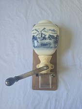 Vintage HT Armin Trosser Wall Coffee Grinder Ceramic Delft Blue Windmill German picture