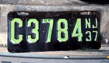 🏍 - NEW JERSEY - 1937 motorcycle license plate - nice overall original picture