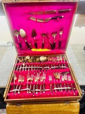 Vintage Tommy's Gems Thai Bronzeware Flatware Set Wood Case - 834734 picture