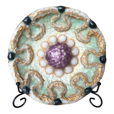 Vintage Duban Christel Limoges MCM Enamel Art Dish - Purple Green Gold, 8.5