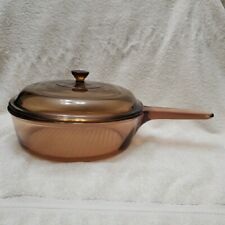 Corning Ware Visions Deep Skillet Waffle Bottom Amber Glass Pot Pan w/Lid France picture
