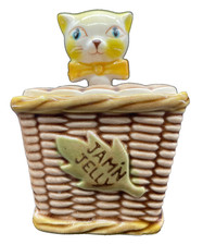 Vintage Tilso Jamin Jelly Jar Ceramic Cat In Wicker Basket - Made in Japan picture