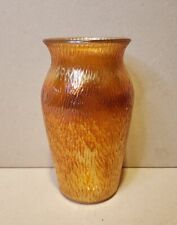 Vintage Jeannette Marigold Carnival Glass Vase Tree Bark Design 2104-3 7.5 H picture