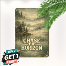 Misty Mountain Lake Horizon Quote Tin Sign Scenic Wilderness Metal Plaque picture
