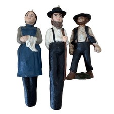 Vintage Amish Figurine Candles Set of 3 Hand Painted Folk Art Farmhouse Decor picture