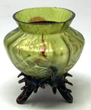 Kralik Art Nouveau 1900's Iridescent Green Studio Hand-Blown Glass Vase picture