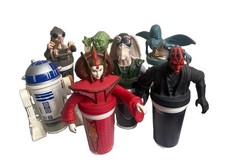 Vintage Star Wars Character Topper Cups Set Of 7 R2D2 Yoda Darth Maul picture